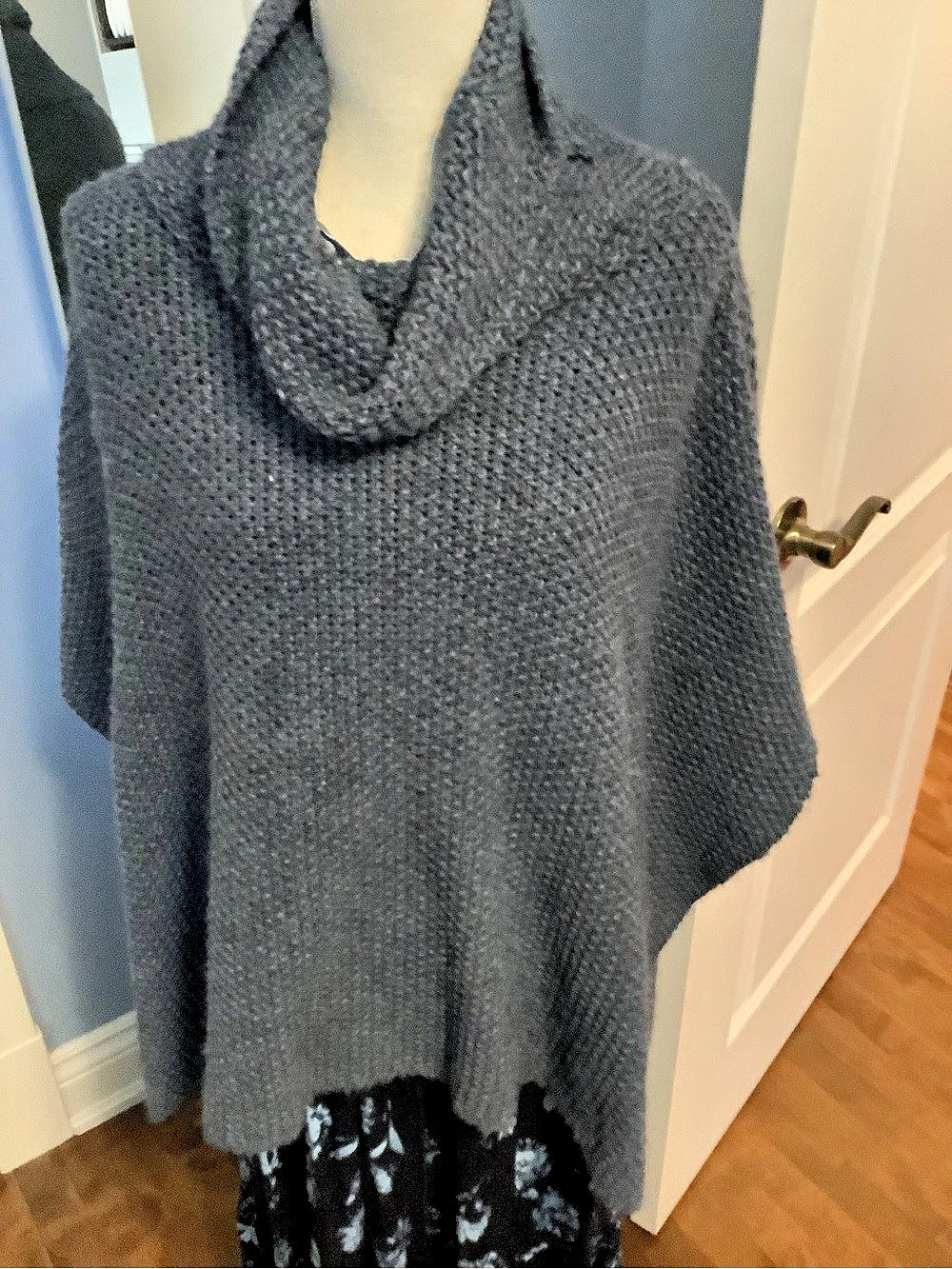 NWT Cocogio Blue Grey Cowl Neck Poncho made in Italy